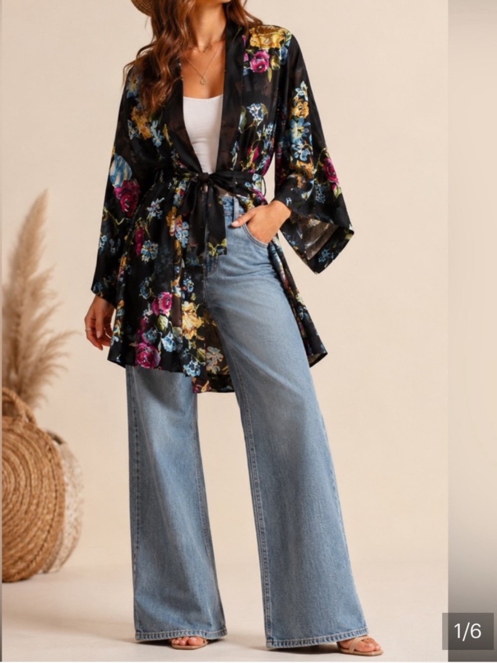 Women HELENA QUINN sheer floral kimono lightweight georgette fabric-One Size